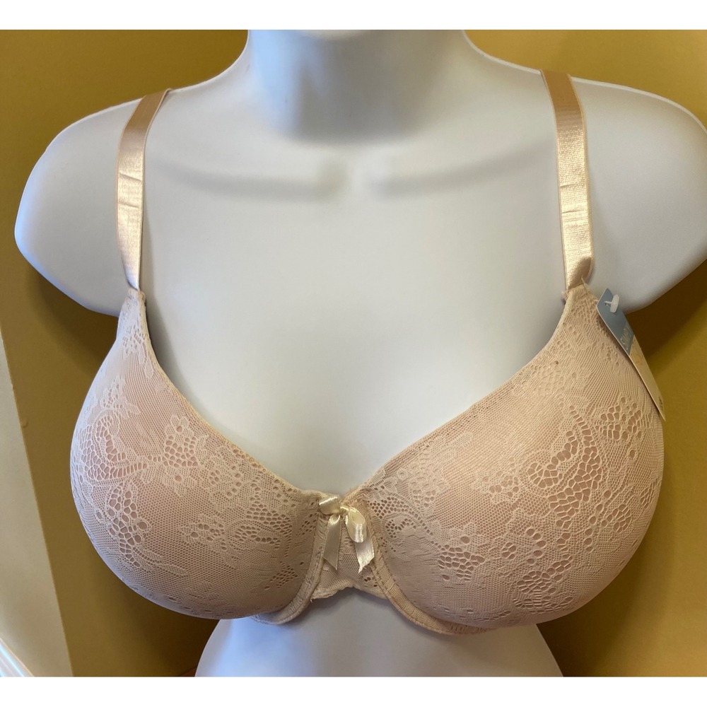 Simple‎ Basic T-Shirt Bra Fresh Ivory Beige Rose Lace Detail Underwire Bra 42C